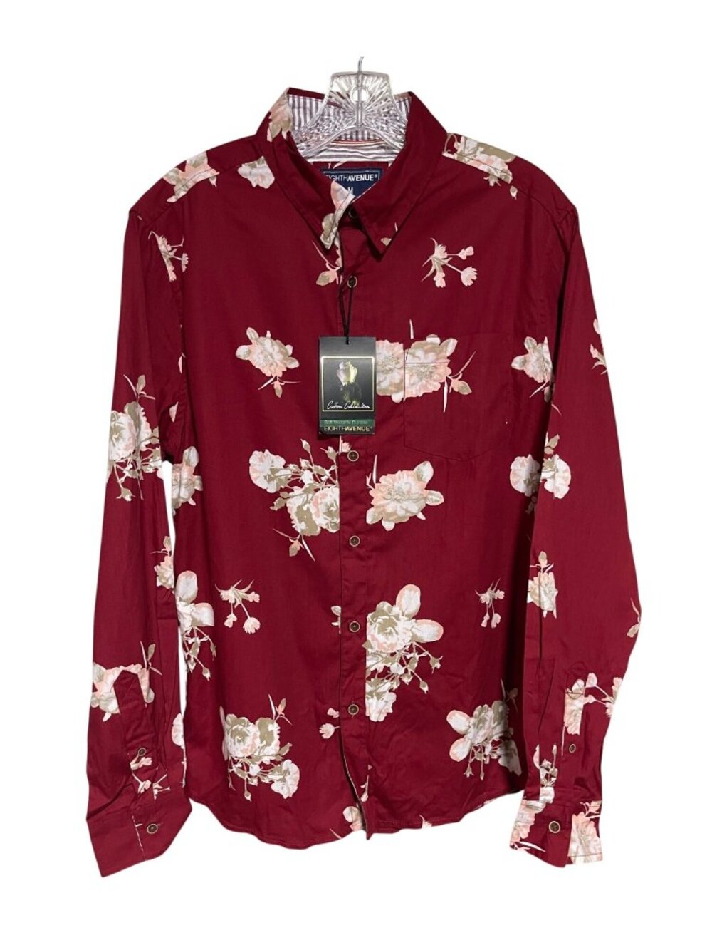 Eighth Avenue Mens Floral Button-Up Shirt Size M Long Sleeves Flip Cuffs